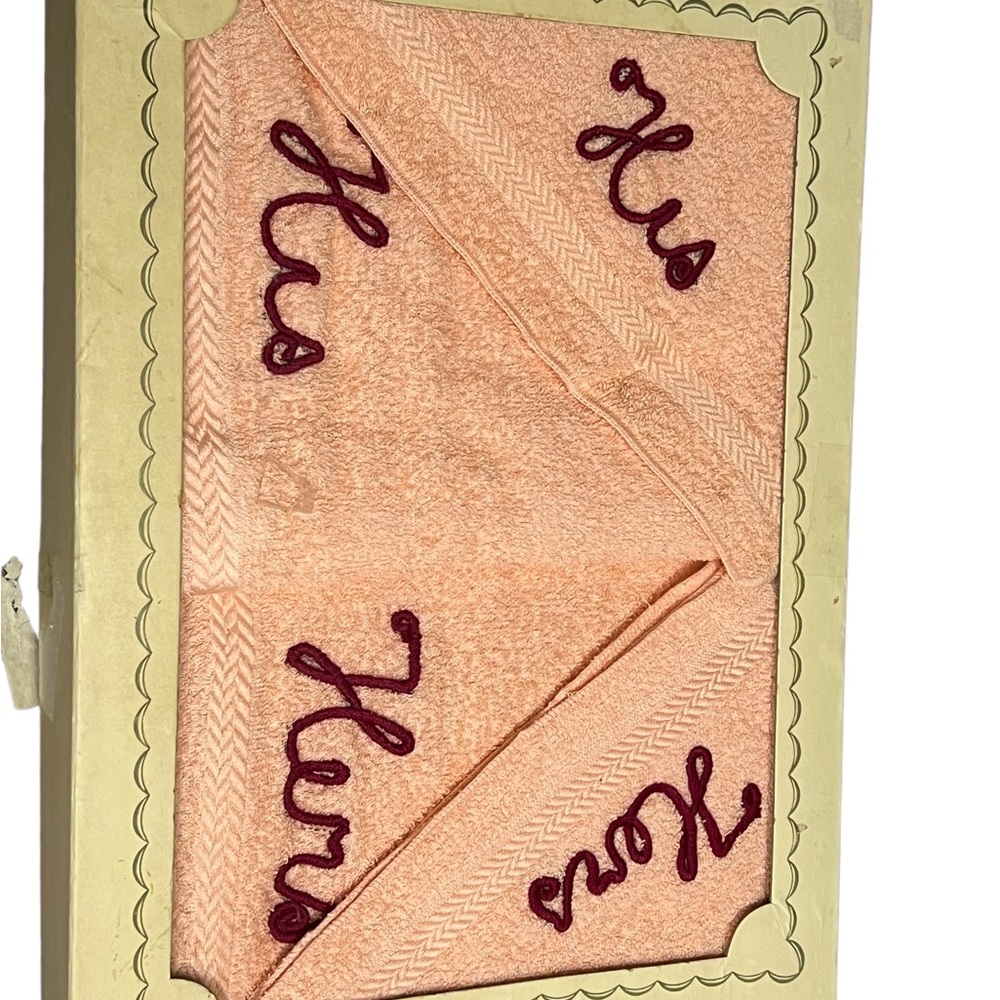 50s Vintage Terry Cloth His & Hers Pink & Burgundy Towels by Penneys